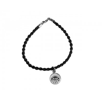 Evil Eye charm bracelet on leather cord